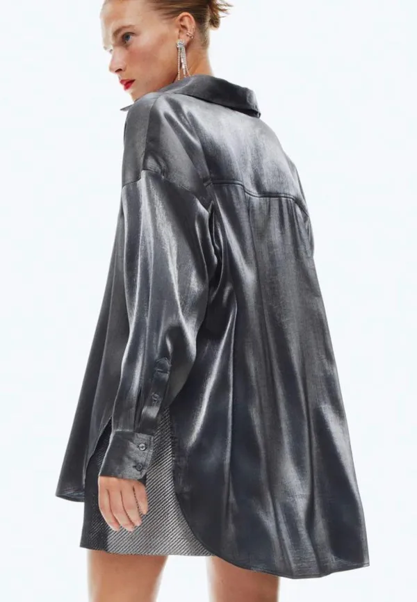 Silver/ Metallic Button Up - Image 2