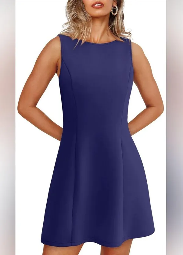 NEW Navy Classic A-Line Sleeveless Boat Neck Mini Dress Mini Dress 2X - Image 5