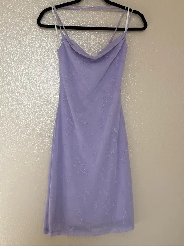 Vintage Y2K Lavender Cowl Neck Lace Up Back Floral Mesh Midi Dress Fairycore - Image 2