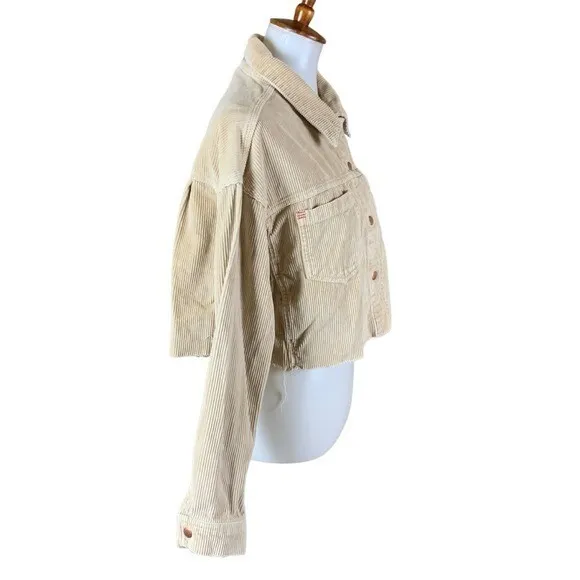 BDG Beige Corduroy‎ Cropped Jacket Small Button Front Long Sleeve Raw Hem - Image 3