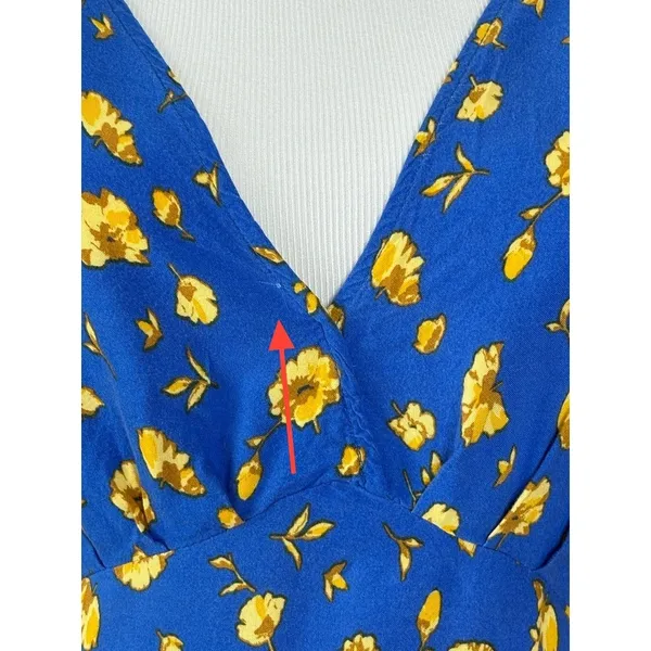 Free People Blue Peasant Faux Wrap Dress 8 Blue Floral Cap‎ Sleeves Keyhole - Image 10