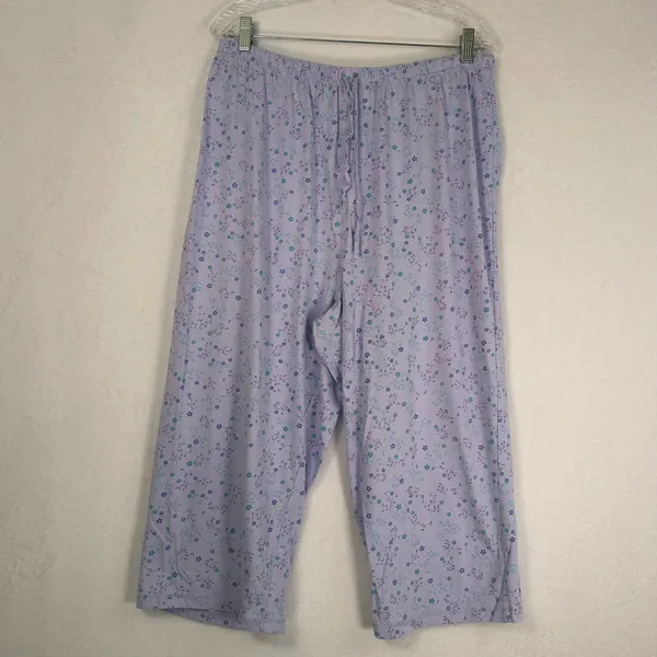 Croft & Barrow Purple Floral Pajama Set XXL Short Sleeve Top Crop Pants 2pc - Image 4