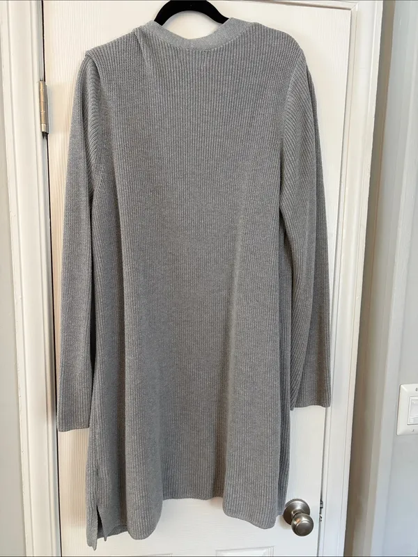Old Navy Gray Open Front Longline Duster Cardigan Sweater Size XL Tall Pockets - Image 5