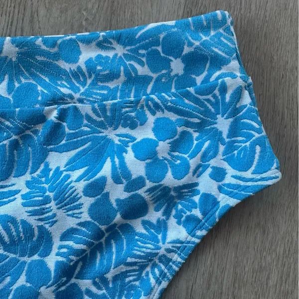 Cupshe Swim Bikini Bottoms NEW Women’s Large L Blue Tropical Textured Floral - Image 8