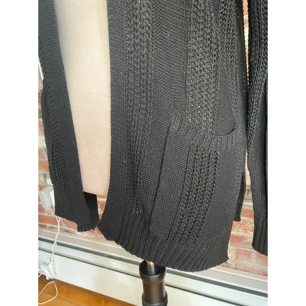 SHEIN Black Open Front Cardigan Knit Sweater Pockets Size S - Image 3