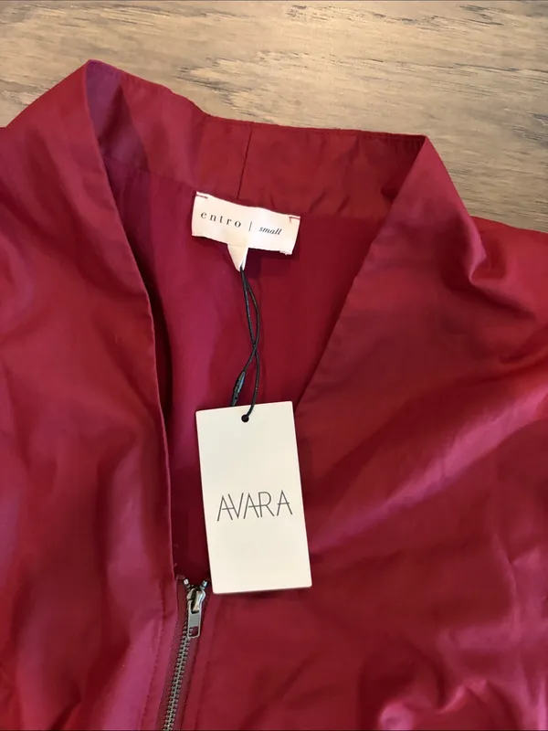 New With Tags Entro Avara Puff Sleeve Zip Front Burgundy Dress Sz S - Image 8