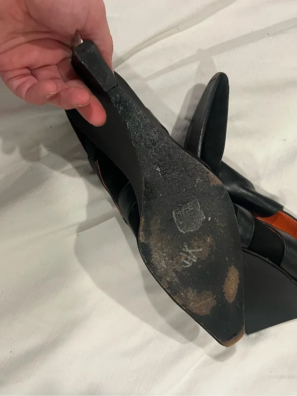 Charles Jourdan Black Leather Pointed Wedge Heels Size 8.5 - Image 4