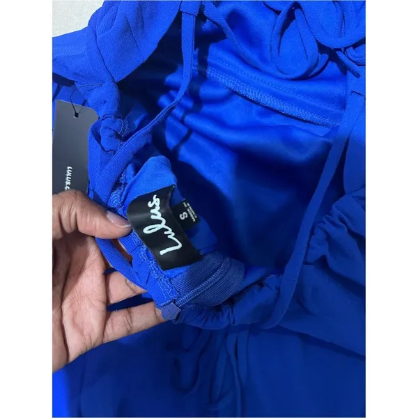 Lulus NWT Women Small Cobalt Royal Blue Strappy Lace Up Mini Dress Coquette Chic - Image 7