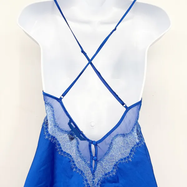 Victoria's‎ Secret Womens Blue Satin Lace Trim Romantic Coquette Slip Dress S - Image 8