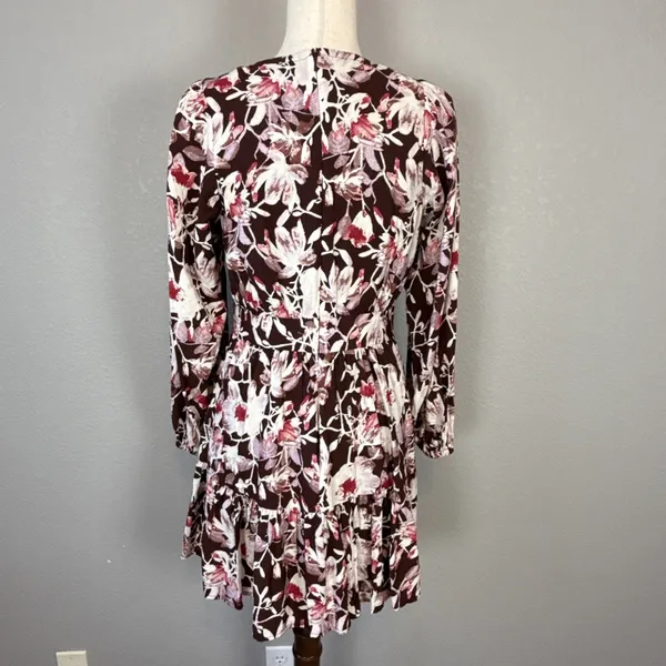Chelsea28 Womens Floral Tiered Long Sleeve Mini Dress Size M Brown Floral Pocket - Image 6