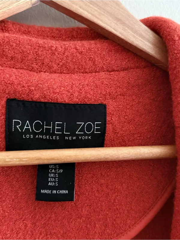 Rachel Zoe Red-Orange Long Wool-Blend Single-Button Coat Womens Small - Image 3