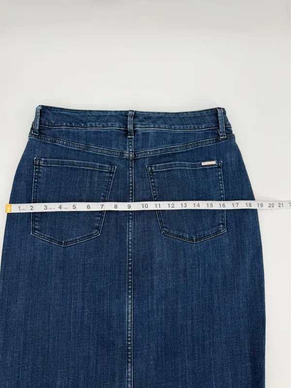 White House Black Market Skirt Womens 8 Blue Denim Midi Front Slit Tailored - Image 10