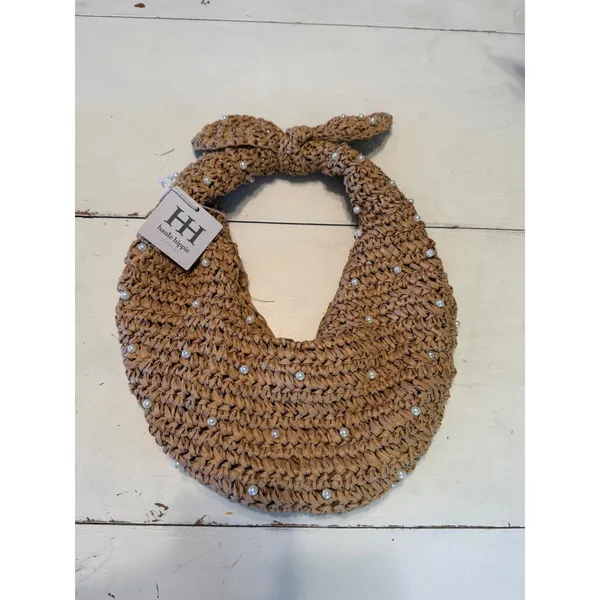 Haute Hippie Woven Straw Pearl Hobo Shoulder Bag Tan NWT boho beach resort daint - Image 3