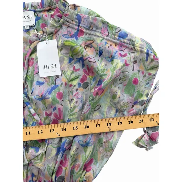 MISA Los Angeles Dress Small Watercolor Floral Midi Smocked Rainbow Boho #BB13-1 - Image 6