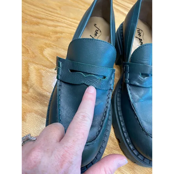 Free People Lyra Lug Sole Loafer Women's 7.5 Black Leather Slip On Round Toe S9 - Image 2