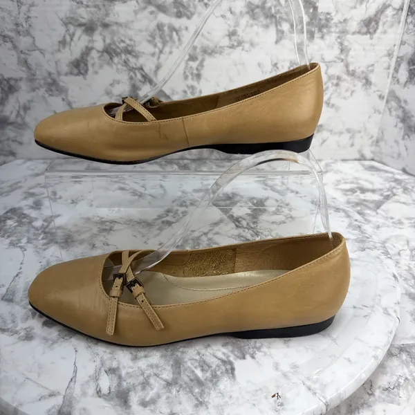 Enzo Angiolini Square Toe Ballet Flat Size 7.5 Camel Tan Leather Double Buckle - Image 4