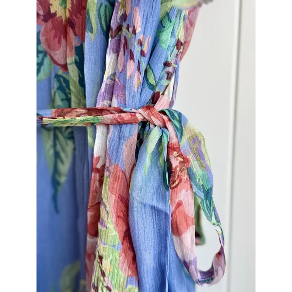 Zimmermann Winsome Sky Sunbleach Floral 100% Silk Ruffle Mini Dress Size 2 - Image 10