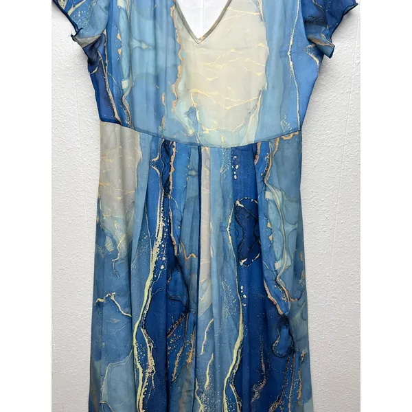 Women's Water Print Mesh Dress XL Wedding Guest Summer Party Cocktail Nautical - Image 4