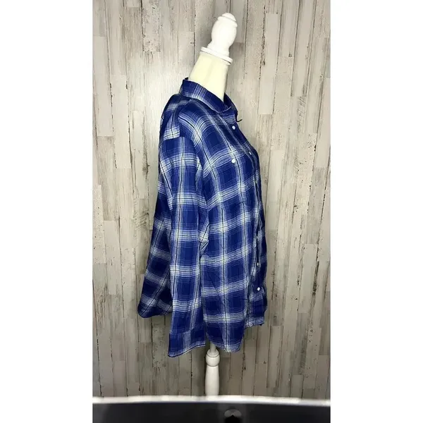 Ralph Lauren Women's 2XL‎ Blue & White Plaid Button-Up Shirt Long Sleeve - Image 2
