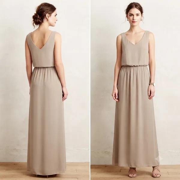 Show Me Your Mumu Heather Maxi Dress Taupe Tan V-Neck Bridesmaid Gown Medium - Image 2