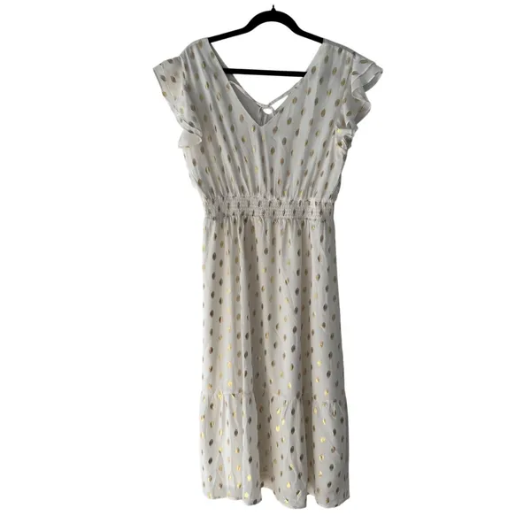Grace Karin‎ White Gold Metallic Polka Dot Ruffle Midi Dress Large New - Image 6