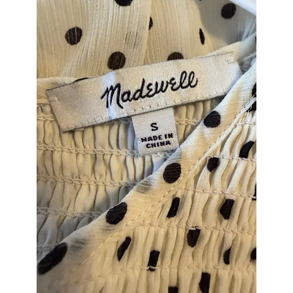 Madewell Women White Black Polka Dot Smocked Ruffle Midi Dress Size S - Image 4