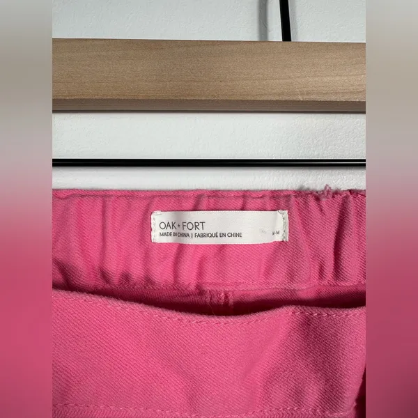OAK + FORT Cropped Twill‎ Wide Leg Pants Pink S-M Cotton Stretch - Image 8