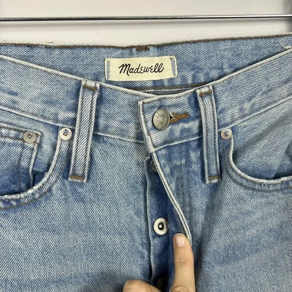 Madewell Classic Straight Jeans Size 25 Blue Distressed High Rise Rigid Denim - Image 7