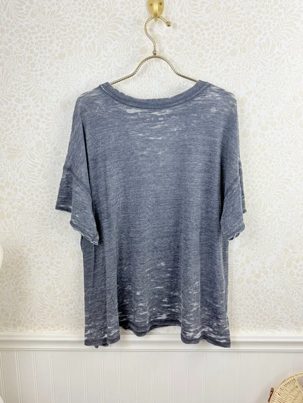 We The Free Oversized Blue Open V-Neck Jordan Burnout Tee - Size - XS - Image 4
