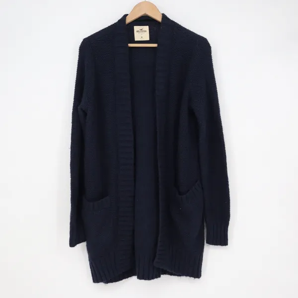 Hollister Womens Navy Blue Textured Chunky Knit Open Front Cardigan Sweater M - Image 2