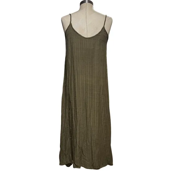 Nordstrom Rack‎ XS Olive Green Textured Handkerchief Hem Spaghetti Strap Dress - Image 3