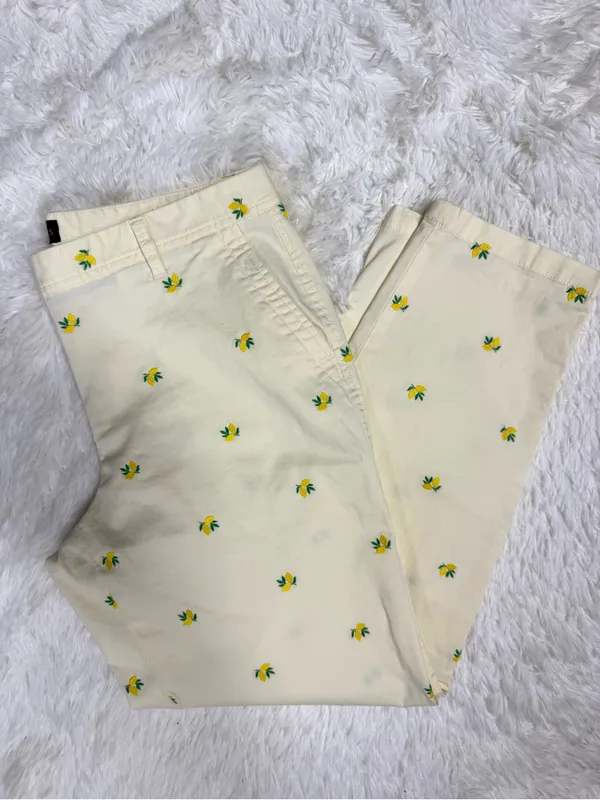 Talbots Relaxed Chino Pants Size 10 Yellow Lemon Embroidered Stretch Cotton - Image 5