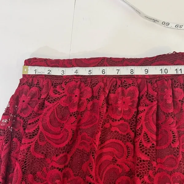 Lace Midi Skirt Burgundy Floral Scalloped Hem High Waist Size Small - Image 3