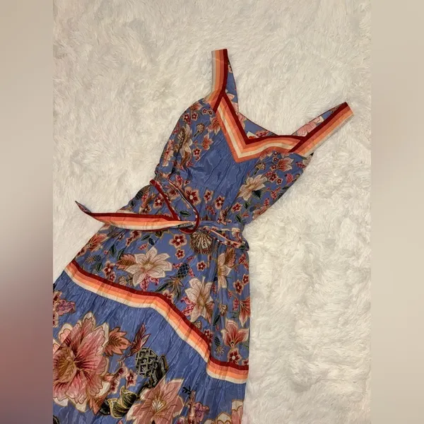 NEW FARM Rio Blue Superbloom Tapestry Belted Maxi Dress sz S - Image 4