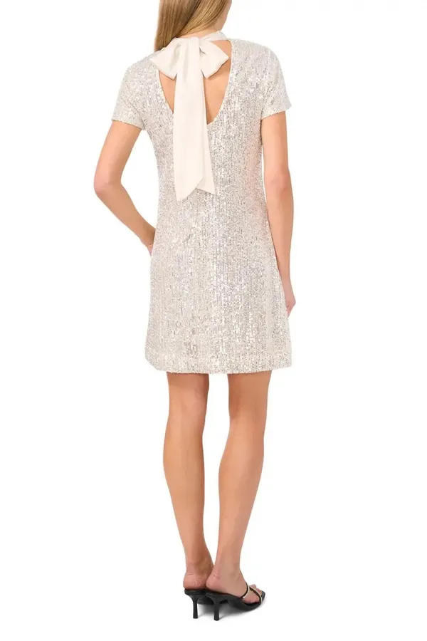 CeCe By Anthropologie Cocktail Mini Sequin Dress New Years Bow Tie Size M - Image 2