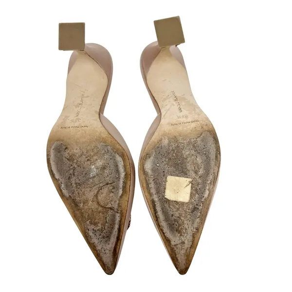 Manolo Blahnik Fabetamu Pearl Crystal Satin Mule Pointed Kitten Heel Pink 38.5 - Image 8