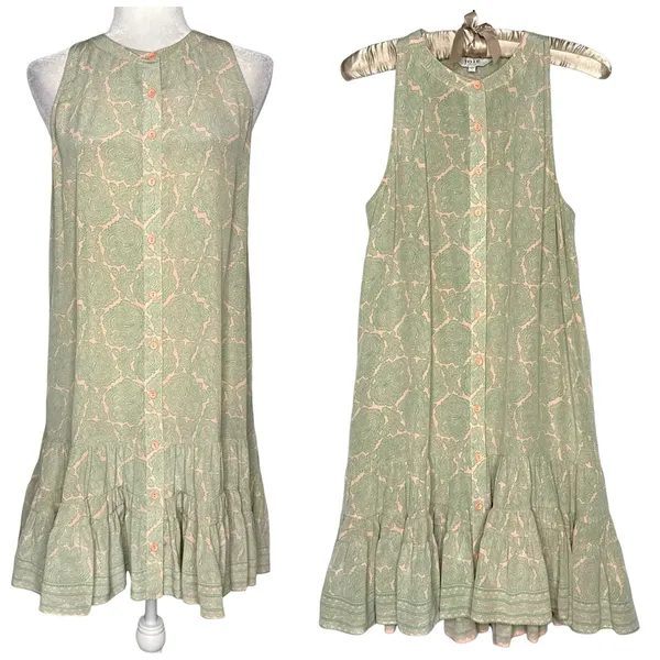 JOIE 100% Silk M Ruffle-Hem Shift Dress Paisley Button Front High Neck Sundress - Image 2
