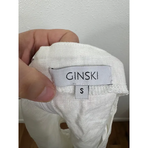 Ginski White Linen Mini Skirt Womens Size‎ Small High Waisted A-Line Minimalist - Image 3