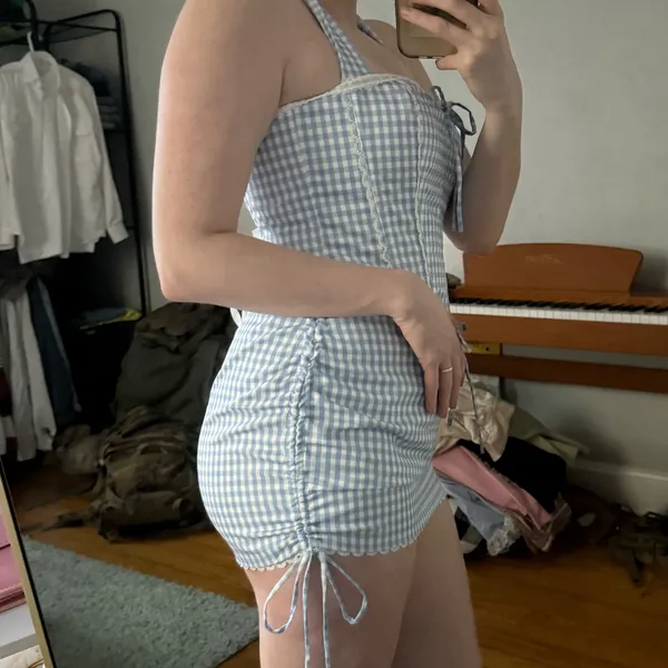 Light Blue Gingham 2 Piece Skirt Set - Image 3