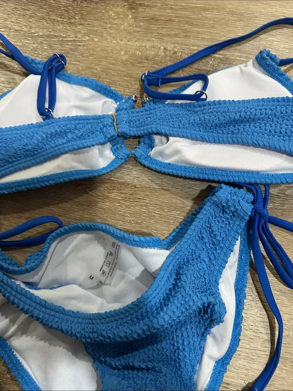 Blue Textured Tie-Side Bikini Set - Women Swim - Image 2