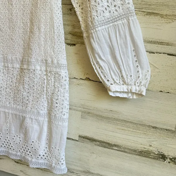 Lauren Ralph Lauren White Cotton Voile Floral Eyelet Long Sleeve Dress‎ Boho - Image 7