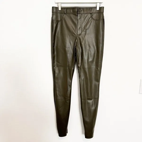 Zara Pants Size Large‎ Black Faux Leather High Rise Split Hem Trouser Mob Wife - Image 3