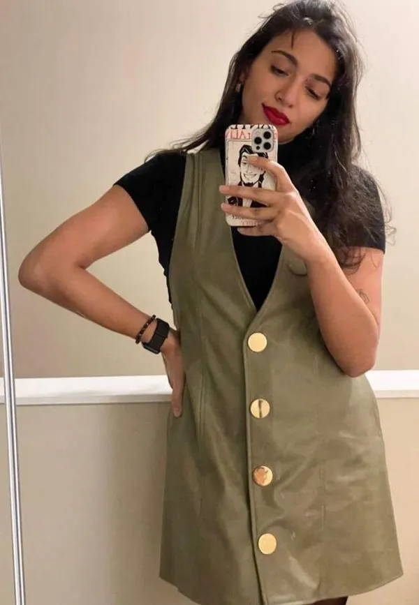 ZARA Mini PINAFORE FAUX LEATHER A-LINE V-Neck DRESS W/ BUTTONS Green SIZE S NEW - Image 7