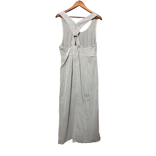 One‎ World Maxi Dress Women Medium Green Vintage Button Side Cross Back Cotton - Image 2
