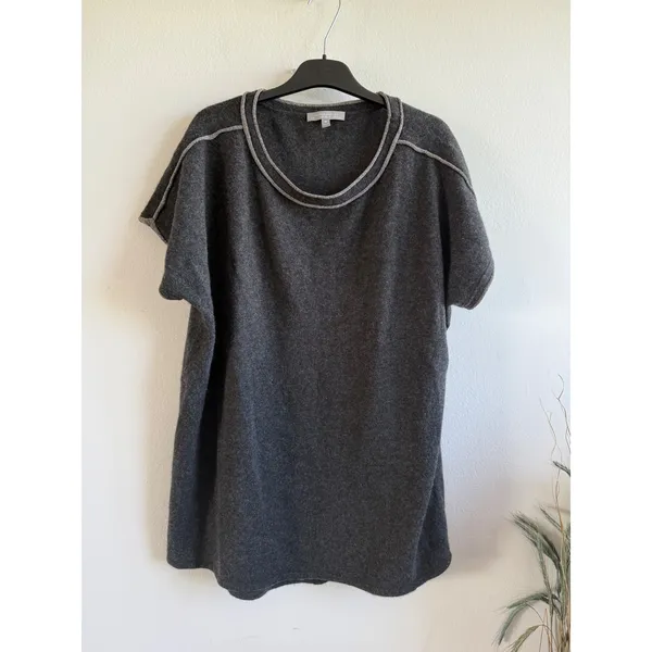 Neiman Marcus Cashmere Collection Gray Metallic Trim Short Sleeve Sweater M - Image 2