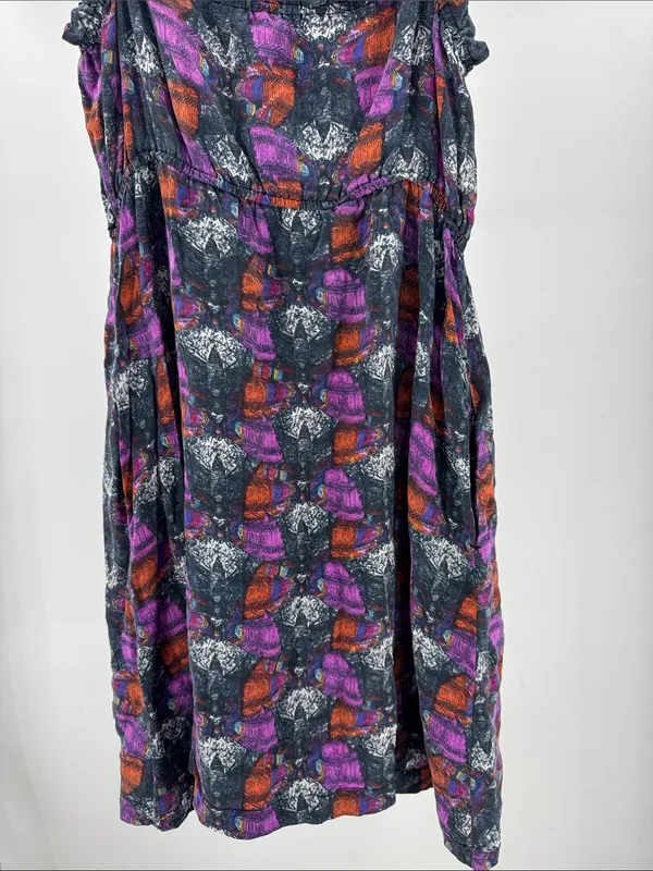 Ecote Multicolor Printed Mini Dress M 100% silk button front colorful pockets - Image 4