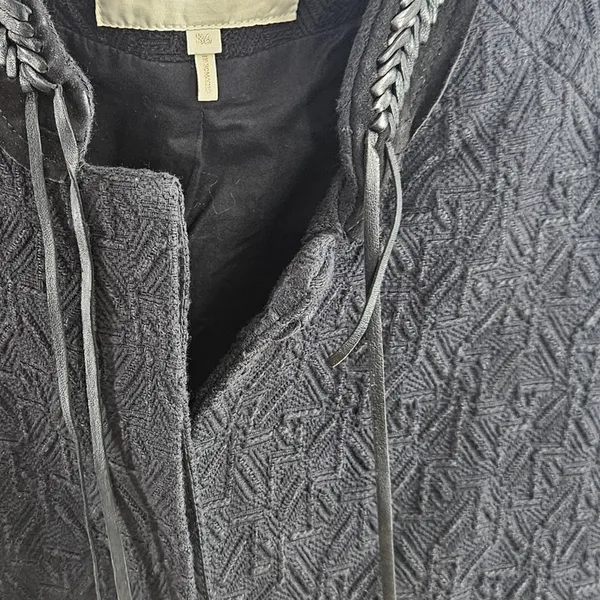 Maje Gretelle‎ Leather Trim Jacquard Knit Longline Coat Parisian Car Coat Sz 36 - Image 6