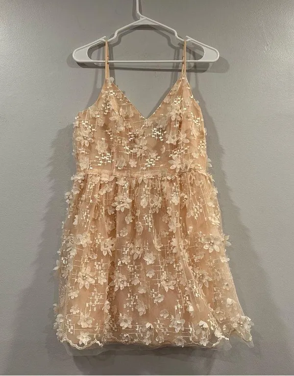 Lulus Feeling Flirty Blush Pink Floral Applique Dress Large L - Image 2