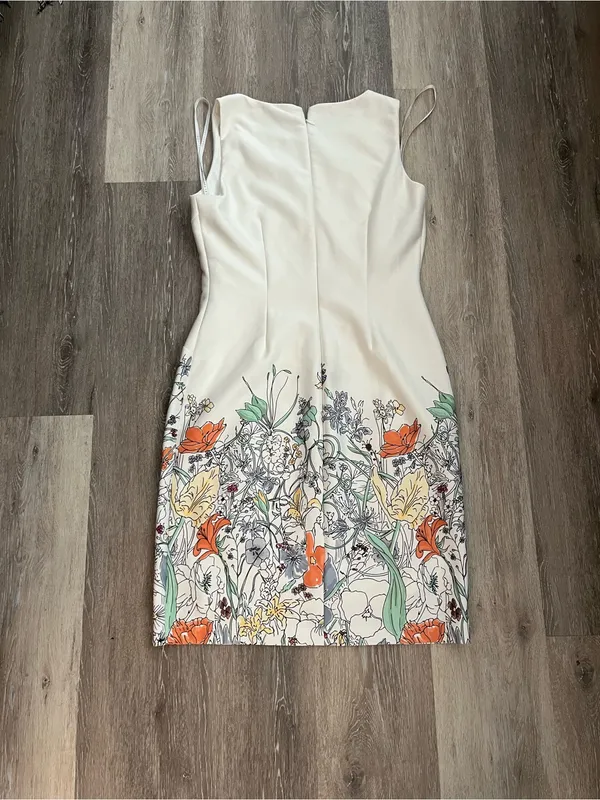 Ivanka Trump Floral Sheath Dress Womens Size 14 Ivory Sleeveless Gold Zipper - Image 9