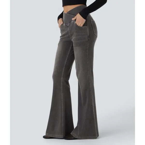 ✨Halara Flex™ High Waisted Crossover Pocket Washed Casual Flare Sz XL Jeans✨ - Image 3